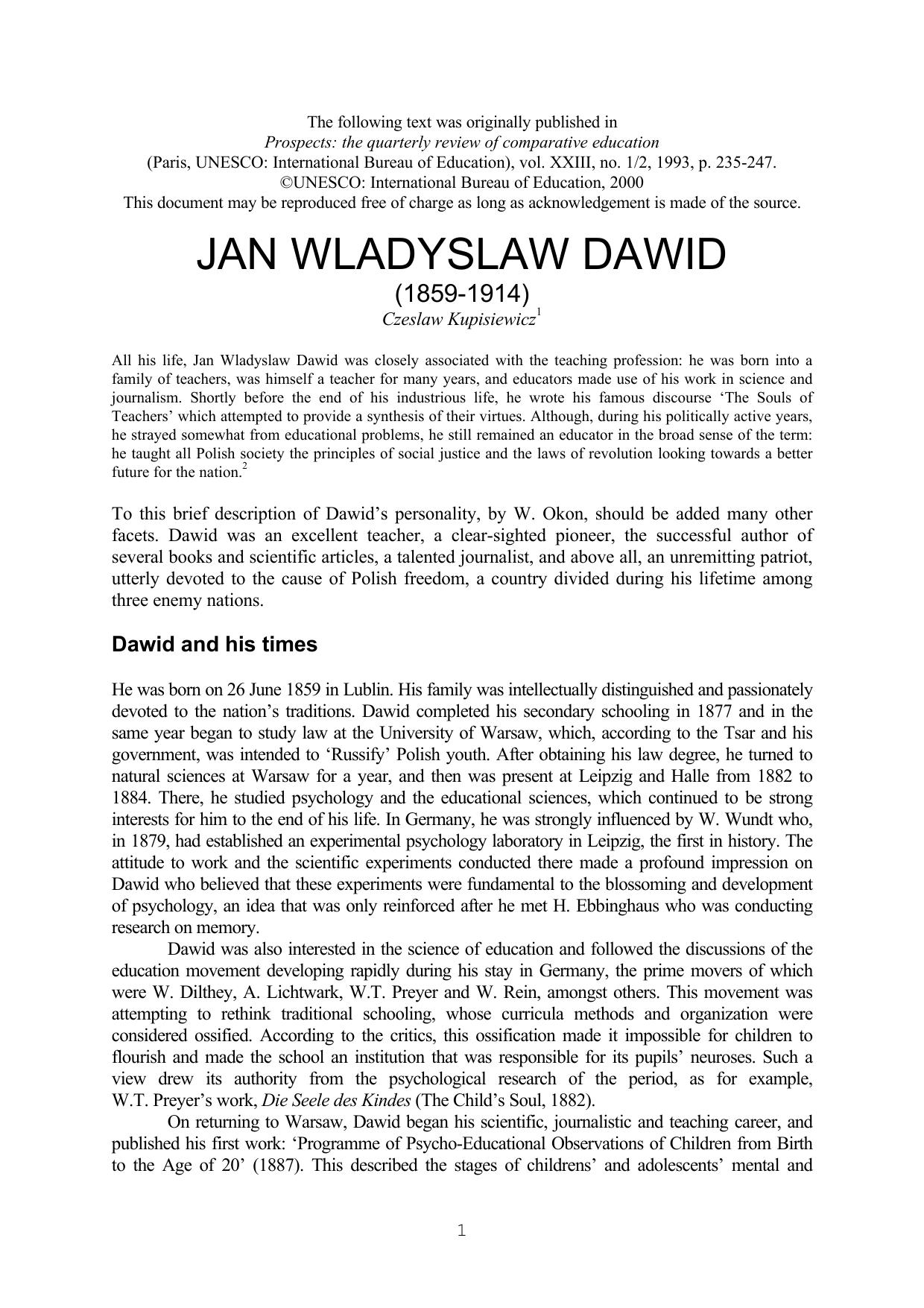 Jan wladyslaw Dawid